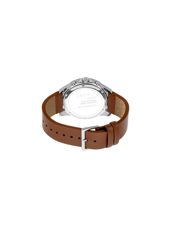 ESPRIT WATCHES prelep braon kožni muški sat sa teget brojčanikom sa mineralnim staklom. Vodootporan do 50m.