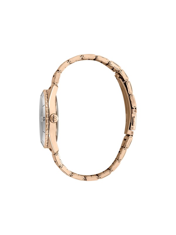 Šarmantan ESPRIT ženski sat od nerđajućeg čelika u rosegold boji s top ringom i brojčanikom srebrne boje. Savršen i moderan dodatak za elegantne žene.