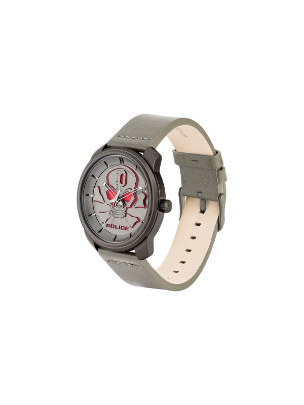 Police Bleder sivi muški ručni sat - model sa utisnutim motivom kosturske glave u crvenoj boji na brojčaniku, lako poručite putem Timer.co.rs online shop-a.