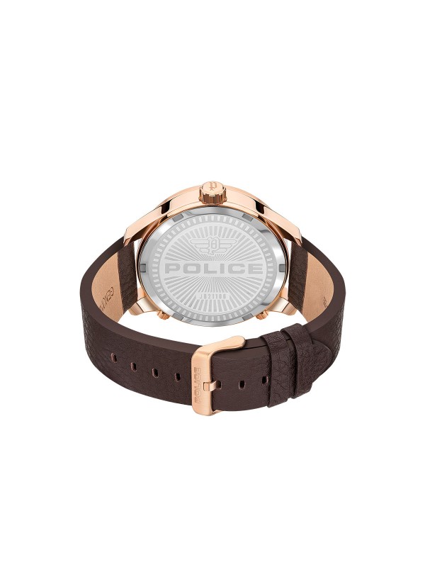 Elegantni Police Bushmaster muški ručni sad - model sa kožnom narukvicom u braon boji i plavim brojčanikom, lako poručite putem Timer.co.rs online prodavnice.