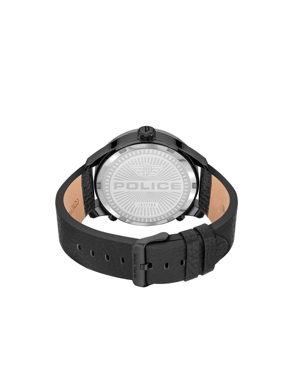 Elegantni Police Bushmaster muški ručni sad - model sa kožnom narukvicom u crnoj boji i plavim brojčanikom, lako poručite putem Timer.co.rs online prodavnice.