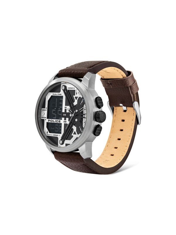 Police Marsden muški ručni sat - model u kombinaciji boja srebra i crne kojeg upotpunjuje kožna braon narukvica, lako poručite u Timer.co.rs online shop-u.