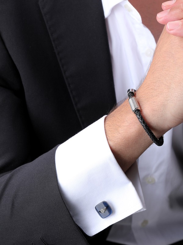 Police Square dugmad za manžetne za muškarce - kvadratni oblik od nerđajućeg čelika i plavog emajla, lako poručite putem Timer.co.rs online shop-a.