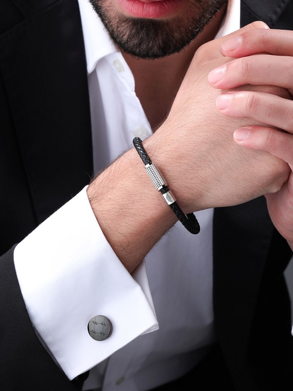 Police Iconic Monogram dugmad za manžetne za muškarce - okrugli sivi model sa detaljima u crnoj i crvenoj boji, poručite u Timer.co.rs online shop-u.