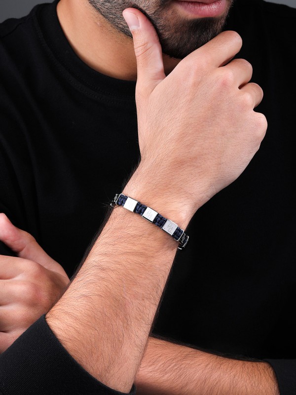 Police Urban Texture mušku narukvicu - modni detalj za muškarce od teget konca sa čeličnim detaljima u boji srebra, poručite u Timer.co.rs online shop-u.
