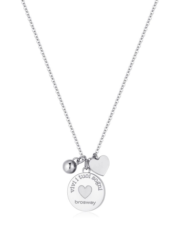 Brosway Chakra ogrlicu u boji srebra - elegantni aksesoar sa tri viseća priveska (srce, cirkon i medaljon), lako poručite putem Timer.co.rs online shop-a.