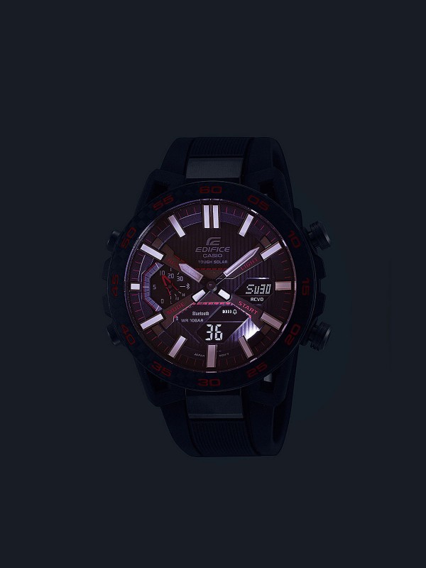 Edifice Bluetooth muški ručni sat - model ECB-2000PB-1AEF sa karbon kućištem i gumenom narukvicom, lako poručite putem Timer.co.rs online shop-a.