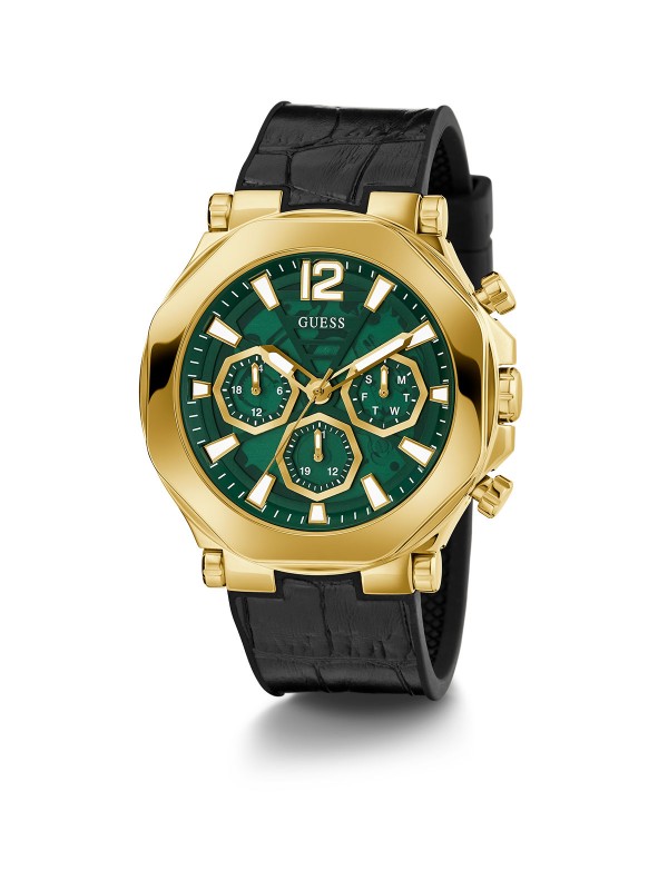 Guess Edge muški ručni sat - model sa zelenim brojčanikom i crnim kožnim kaišem sa kroko printom, brzo i lako poručite putem Timer.co.rs online shop-a.