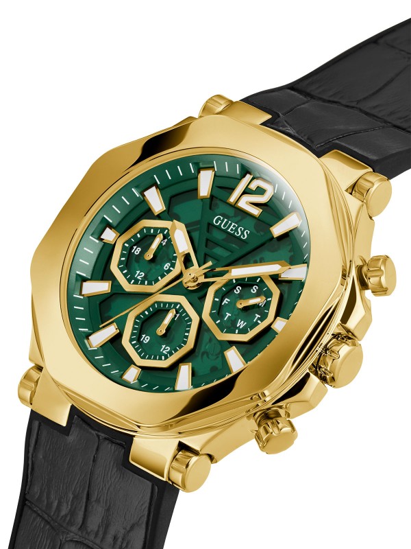 Guess Edge muški ručni sat - model sa zelenim brojčanikom i crnim kožnim kaišem sa kroko printom, brzo i lako poručite putem Timer.co.rs online shop-a.
