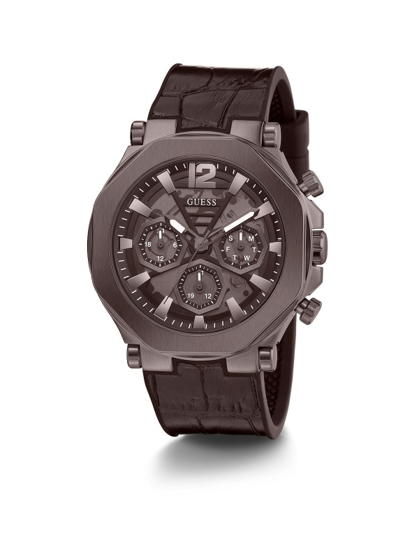 Guess Edge muški ručni sat - model sa braon brojčanikom i braon kožnim kaišem sa kroko printom, brzo i lako poručite putem Timer.co.rs online shop-a.