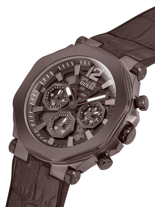 Guess Edge muški ručni sat - model sa braon brojčanikom i braon kožnim kaišem sa kroko printom, brzo i lako poručite putem Timer.co.rs online shop-a.