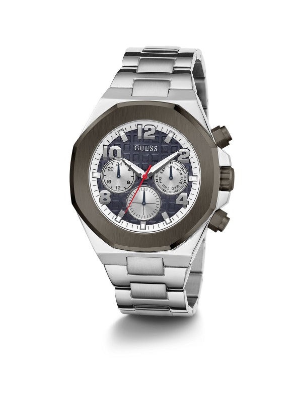 Guess Empire muški ručni sat - model od nerđajućeg čelika u boji srebra sa crnim top ring-om, poručite putem Timer.co.rs online shop-a na kućnu adresu.
