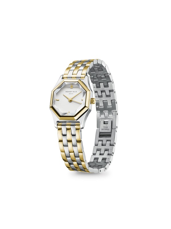Rosefield Gemme ženski ručni sat - model u kombinaciji boja srebra i žutog zlata sa osmougaonim kućištem, lako poručite putem Timer.co.rs online shop-a.