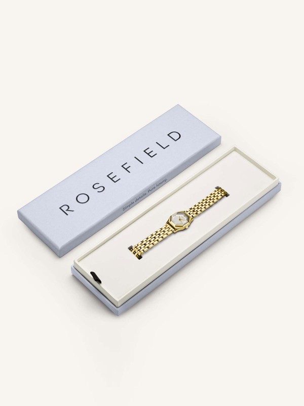 Rosefield Gemme ženski ručni sat - model u boji žutog zlata sa osmougaonim kućištem, lako poručite putem Timer.co.rs online shop-a na kućnu adresu.