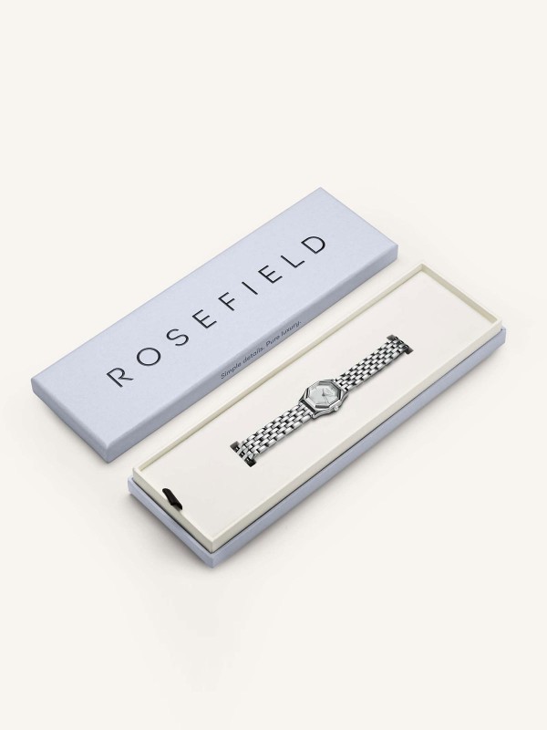 Rosefield Gemme ženski ručni sat - model u boji srebra sa osmougaonim kućištem, brzo i lako poručite putem Timer.co.rs online shop-a na kućnu adresu.