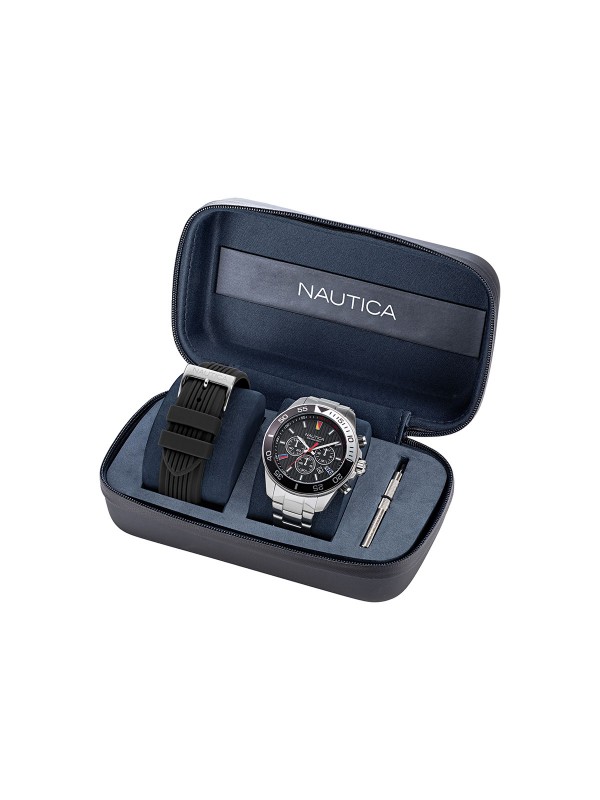 Energičan sportski muški sat - NAUTICA ONE BOX SET - Sat koji nudi dve opcije narukvica: u boji srebra i u crnoj boji - Izaberite najbolje - Kupite online!