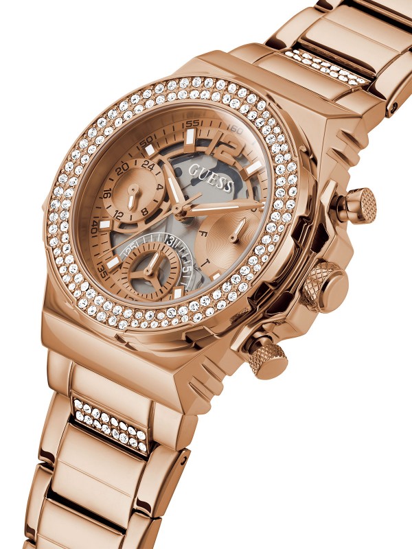 Romantična elegancija u boji ružičastog zlata. GUESS ŽENSKI SAT FUSION GW0552L3 - Prečnik 36mm, rosegold sunray brojčanik sa cirkonima. Poručite!