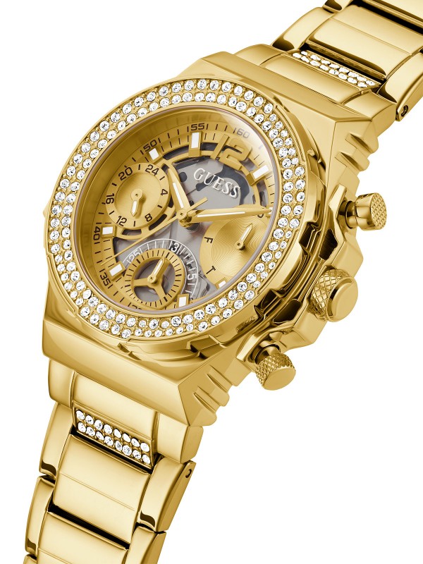 Ekskluzivna elegancija u zlatnoj boji. GUESS ŽENSKI SAT FUSION GW0552L2 - Prečnik 36mm, šampanj sunray brojčanik sa cirkonima. Kupite online!