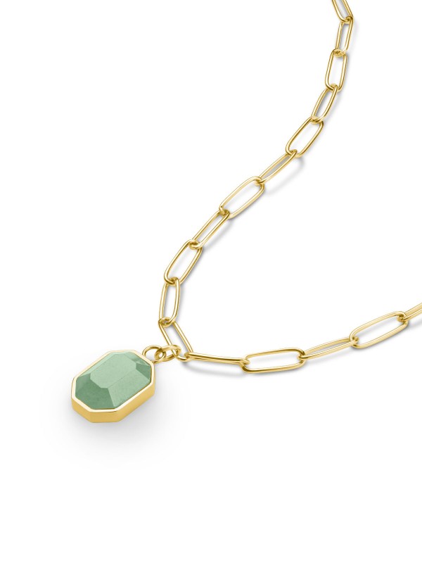 Oplemenite svoj izgled sa ogrlicom Geometric Gemstone. Predivni zeleni aventurin u kombinaciji sa žutim zlatom za stil i eleganciju.