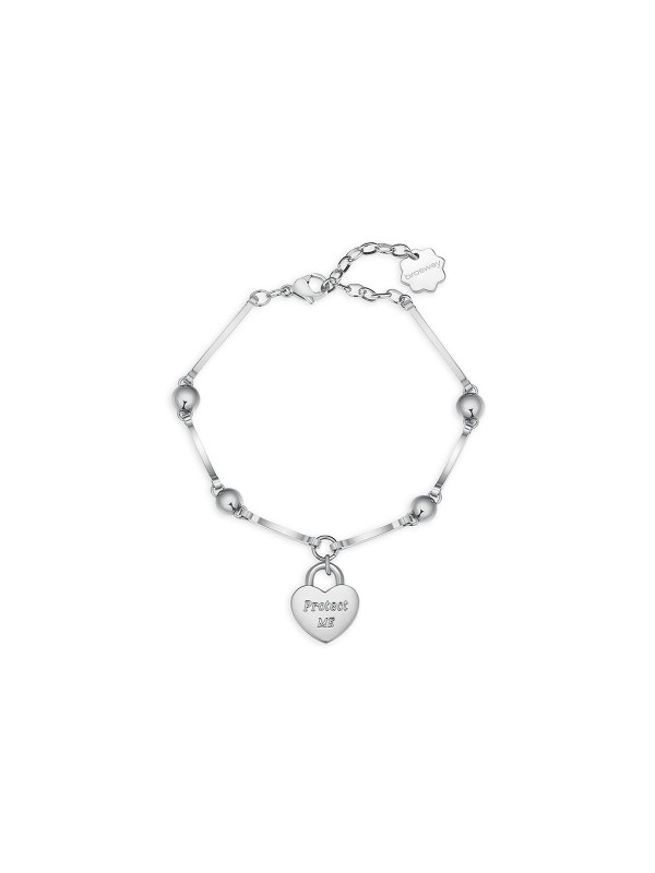 Ženska narukvica od nerđajućeg čelika sa priveskom u obliku srca i svetlo plavim Swarovski® kristalima.