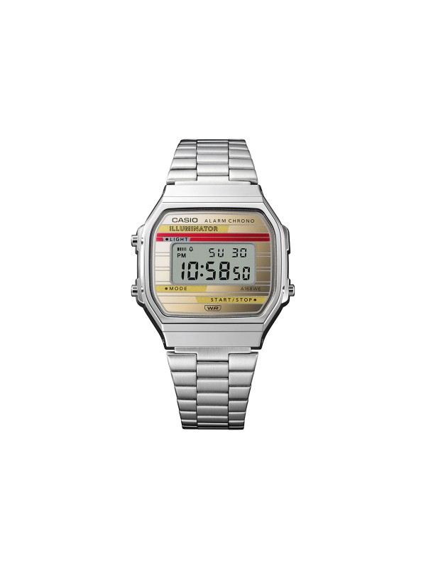 Elegantan Casio Vintage A168WEHA-9AEF u srebrnoj boji sa zlatnim brojčanikom, savršen spoj retro stila i modernih funkcija. Kupite sada!