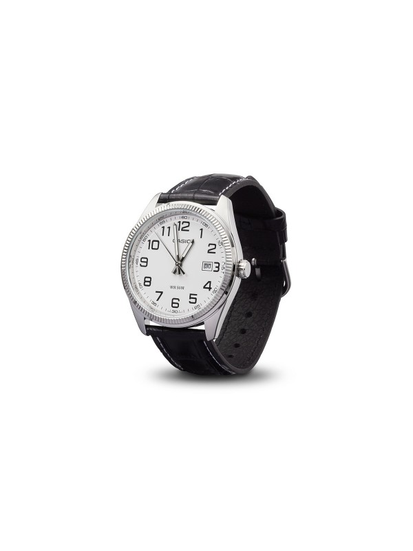 Elegantni Casio muški sat sa crnom kožnom narukvicom, srebrnim kućištem i belim brojčanikom. Savršen spoj stila i funkcionalnosti!