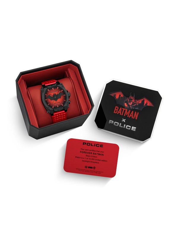 Limitirani POLICE sat Batman Edition sa crvenim kožnim kaišem i pozadinskim osvetljenjem, idealan za dnevne i noćne misije.