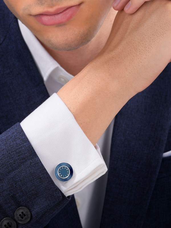 Dugmat za manžetne u teget boji - CERRUTI 1881 SOLANIA - Logotip ✔️Boja srebra ✔️Visoki kvalitet ✔️- Poručite online!