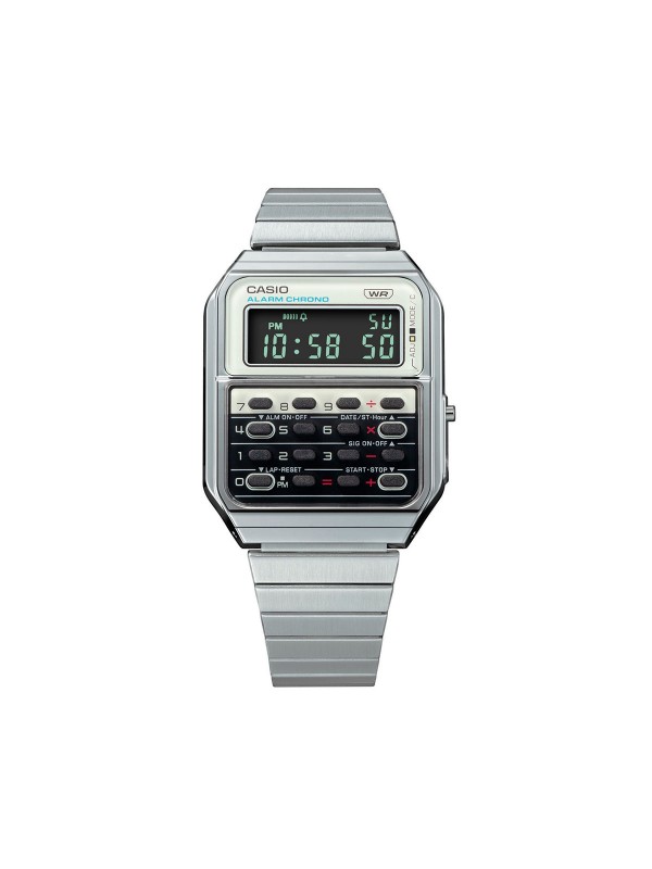 Otkrijte CASIO Vintage Edgy CA-500WE-7BEF, sat sa kalkulatorom i retro šarmom. Vodootporan, sa štopericom i dvostrukom vremenskom zonom.