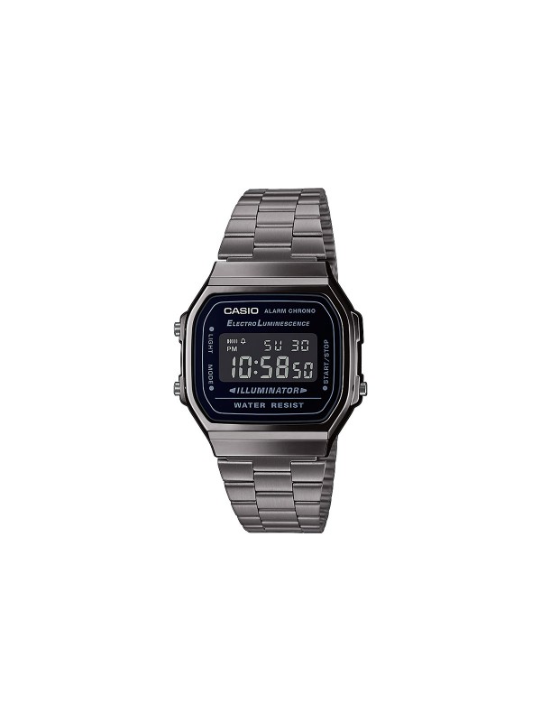 Otkrijte CASIO Vintage A168WEGG-1BEF, retro digitalni sat u crnoj boji s alarmom, štopericom i osvetljenjem. Stilski i funkcionalan.