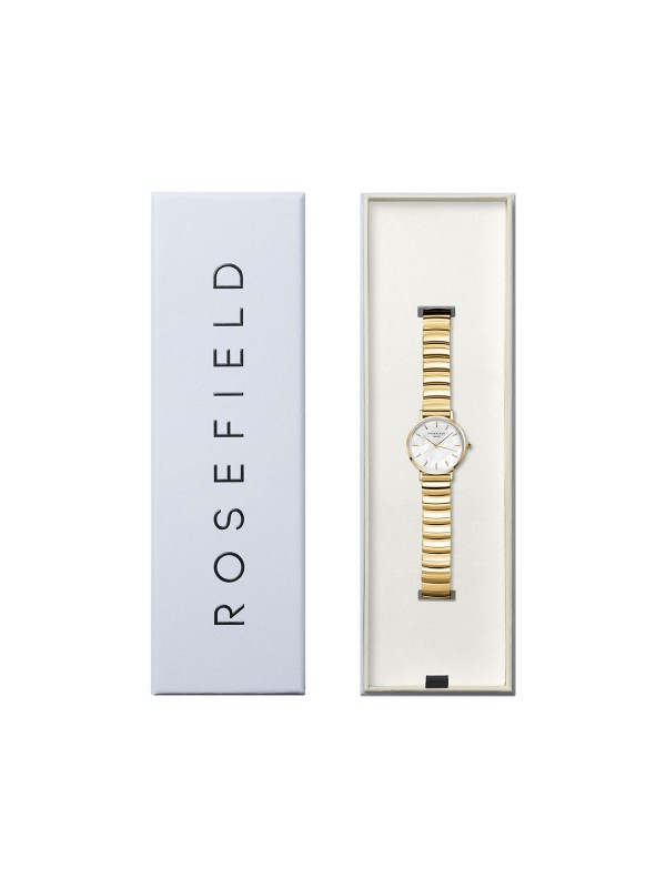 Elegantni Rosefield ženski sat u boji žutog zlata sa sedef brojčanikom, prečnika 26mm, savršen za sofisticirane dame.