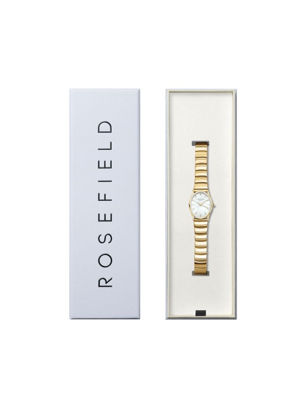 Elegantni Rosefield Oval Pearl Gold sat sa sedef brojčanikom i žutim zlatom, idealan za sofisticirane dame.