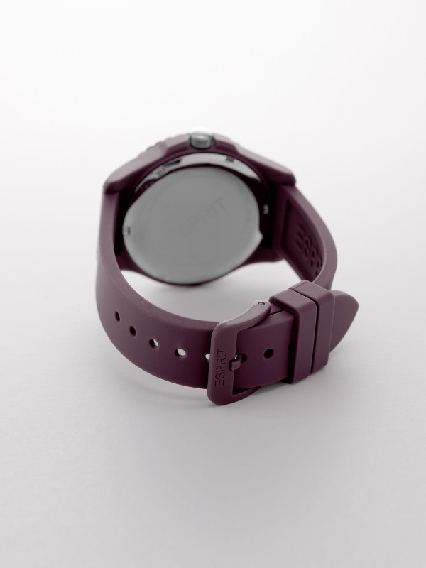 Elegantni Esprit ženski sat od reciklirane plastike u bordo boji, prečnika 38mm, sa kvarcnim mehanizmom i vodootpornošću do 30m.