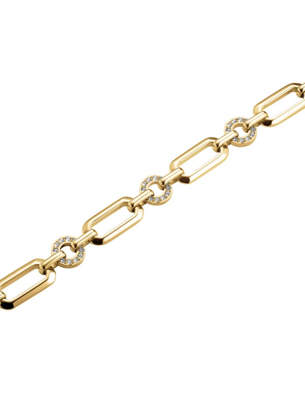 Rosefield STUDS GOLD ženska narukvica od nerđajućeg čelika u boji žutog zlata, savršena za svakodnevni stil. Podesiva dužina: 16,5cm - 19,5cm.