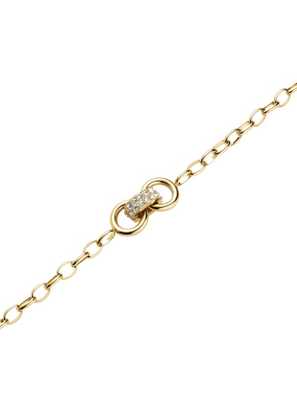 Elegantna Rosefield BOW STUDS GOLD narukvica od nerđajućeg čelika sa cirkonima, savršena za svaki stil. Podesiva dužina: 16,5cm - 19,5cm.