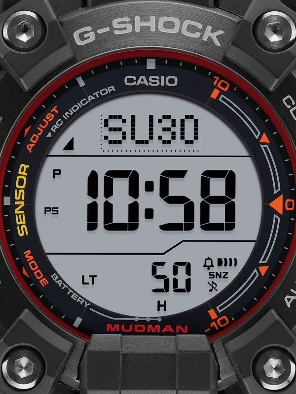 G-SHOCK MUDMAN: Tanji profil, otpornost na prašinu i udarce, solarni pogon, Bluetooth povezivanje, digitalni kompas sa duplim LCD ekranom.