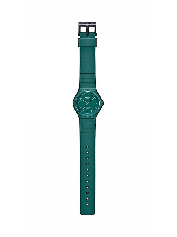 Ekološki odgovoran CASIO MQ-24B-3BEF sat sa zelenim kućištem i narukvicom. Minimalistički dizajn, vodootporan, idealan za svakodnevnu upotrebu.