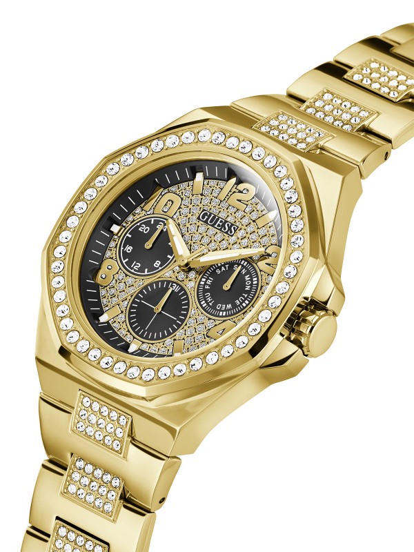 Elegantni muški sat u boji žutog zlata sa cirkonima, prečnika 46mm, nudi stil i funkcionalnost uz kvarcni mehanizam i vodootpornost do 50m.