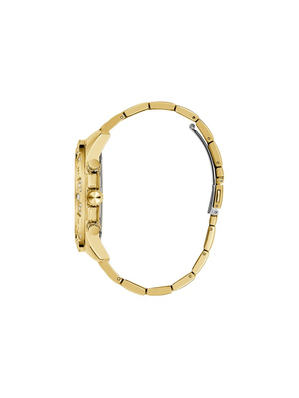 Elegantni muški sat u boji žutog zlata sa cirkonima, prečnika 48mm, vodootporan do 50m, sa kvarcnim mehanizmom i čeličnom narukvicom.