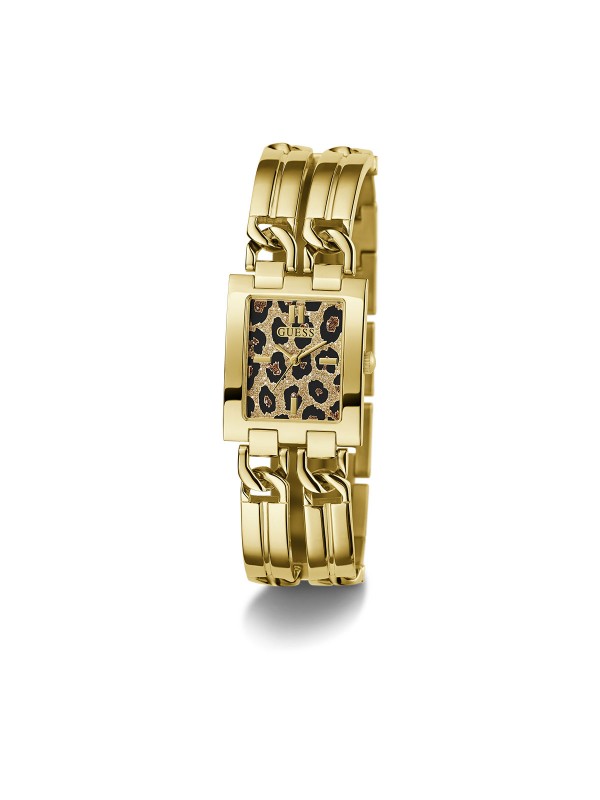Elegantni ženski sat GUESS sa leopard šarom i cirkonima, savršen za svaki stil. Samopodesivi G-linkovi za idealno pristajanje.