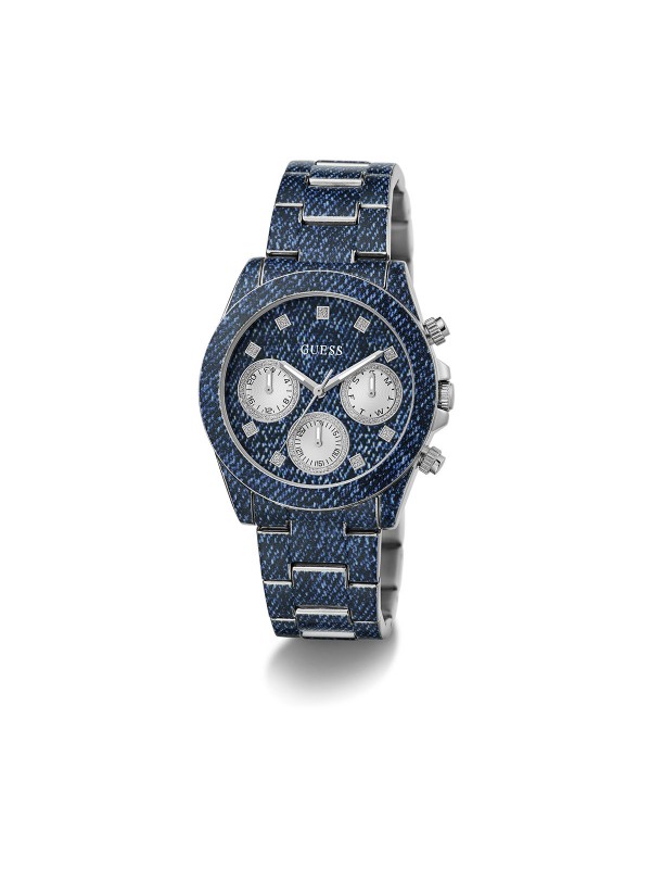 GUESS ženski sat "Indigo" GW0750L1: Teksas print, multifunkcionalni brojčanik, prečnik 38mm, vodootporan do 50m. Dodajte stil svom izgledu!