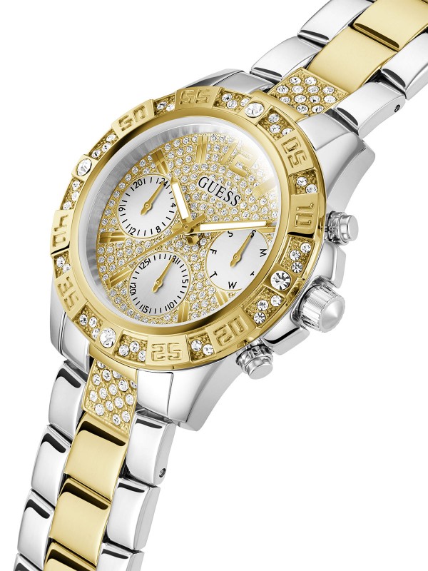 Guess ženski sat "Majesty" GW0771L3, prečnika 40mm, u dve boje sa cirkonima. Elegancija i funkcionalnost u jednom.