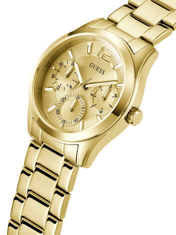 Guess ženski sat "Zoe" u žutom zlatu, prečnika 38mm, savršen za svaku priliku. Elegancija i funkcionalnost u jednom.