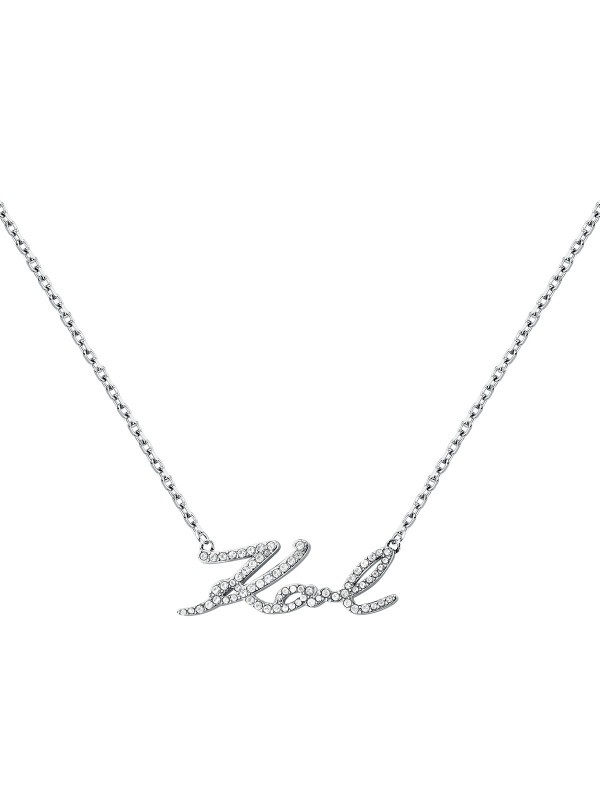 Karl Lagerfeld CHARMS ogrlica KLAYD04 – elegantna ženska ogrlica od čelika u boji srebra sa centralnim KARL logotipom ukrašenim pavé cirkonima. Dužina 40+5 cm.