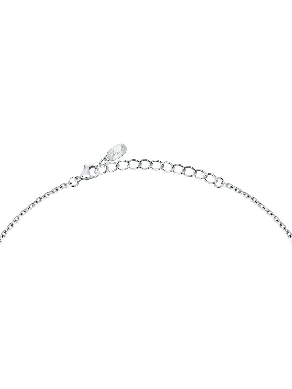 Karl Lagerfeld CHARMS ogrlica KLAYD04 – elegantna ženska ogrlica od čelika u boji srebra sa centralnim KARL logotipom ukrašenim pavé cirkonima. Dužina 40+5 cm.