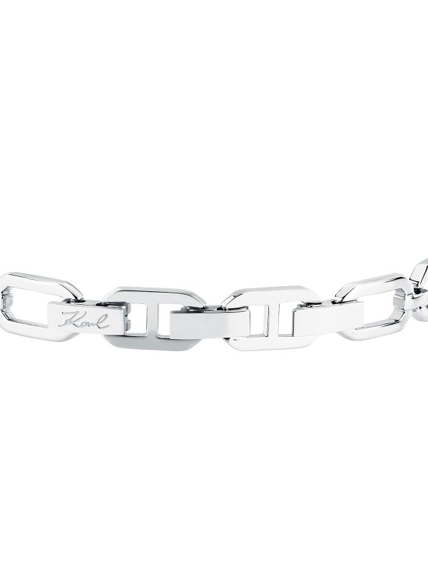 Karl Lagerfeld CRYSTALS narukvica KLAYC31 u boji srebra sa oktagonalnim karikama, ukrašena cirkonima i Karl logoom. Dužina 16+3 cm.