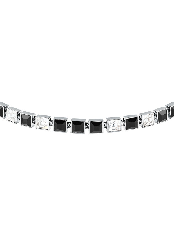 Karl Lagerfeld CRYSTALS narukvica KLAYC23 u boji srebra, sa crnim i providnim kockastim kristalima. Dužina 16+2 cm.