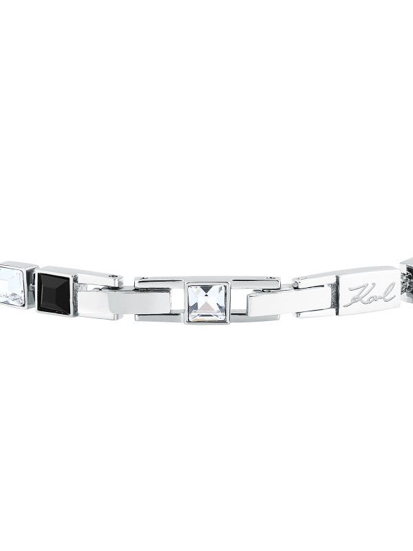 Karl Lagerfeld CRYSTALS narukvica KLAYC23 u boji srebra, sa crnim i providnim kockastim kristalima. Dužina 16+2 cm.