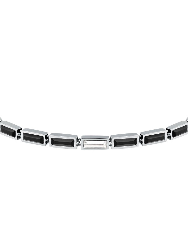 Elegantna Karl Lagerfeld CRYSTALS narukvica KLAYC19 od nerđajućeg čelika u boji srebra sa crnim i providnim baguette kristalima. Dužina 16+1,5 cm.