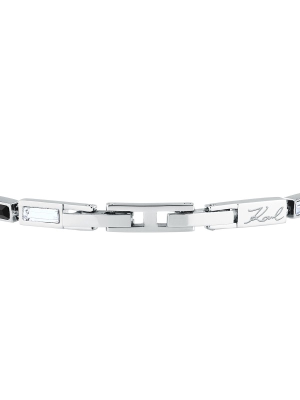 Elegantna Karl Lagerfeld CRYSTALS narukvica KLAYC19 od nerđajućeg čelika u boji srebra sa crnim i providnim baguette kristalima. Dužina 16+1,5 cm.